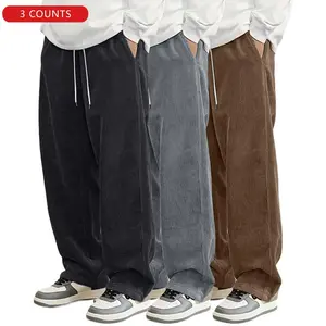 Classic corduroy wide-leg pants with a simple drawstring design — men’s loose, casual long pants for spring and autumn