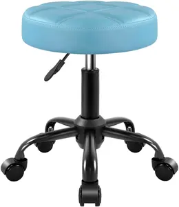 KKTONER Rolling Stool Chair PU Leather Height Adjustable Round Stool with Wheels Chair for Salon Spa Drafting Small Sky Blue