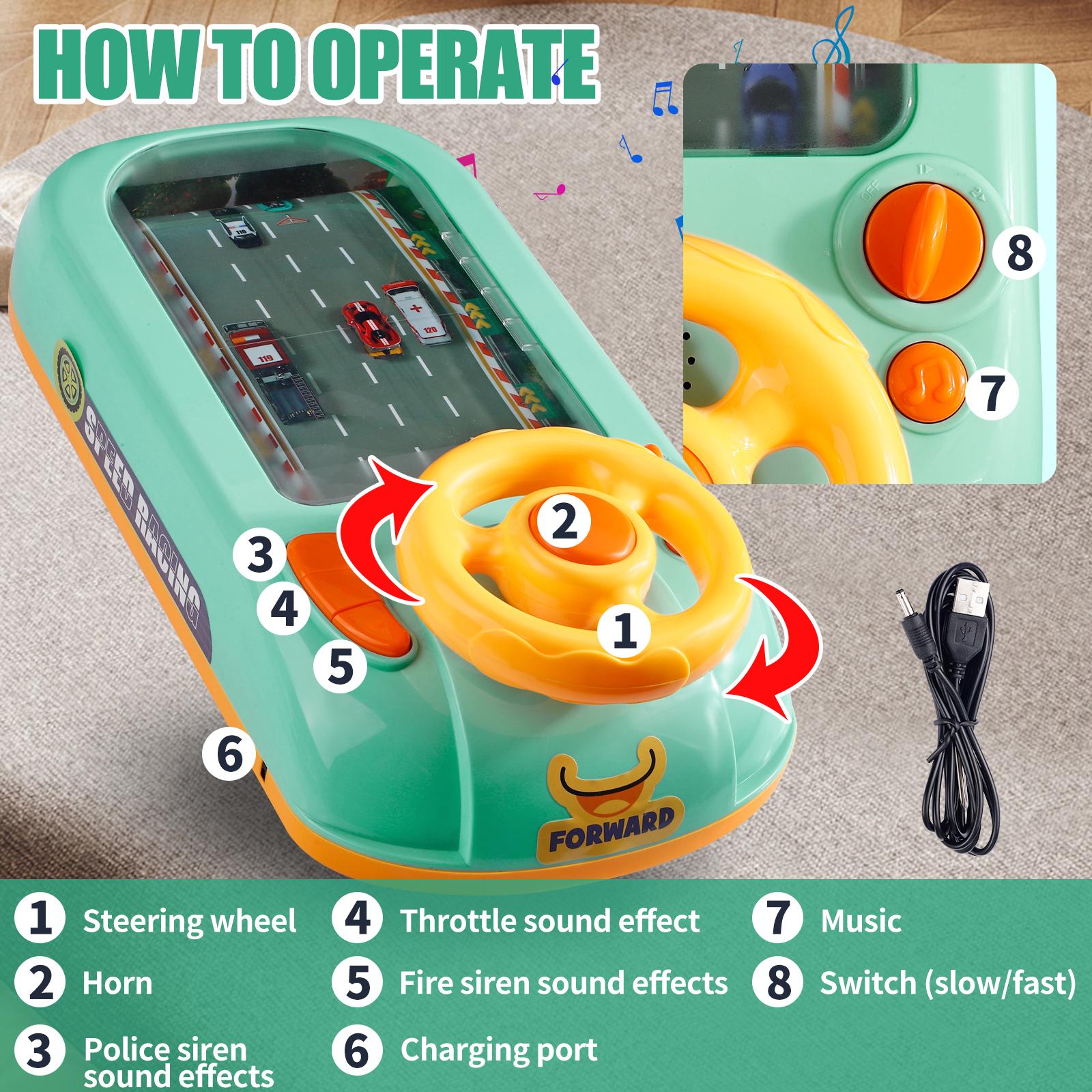 Racing Adventure Car Steering Wheel Toy for Kids Musical Driving Game Toddler Interactive Simulation Toy Educational Learning