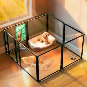 FXW Acrylic & Wire Mesh 8/10 Panels Indoor Dog Playpen for Puppy/Small/Medium/Large Dogs, 24/32inch|Patented