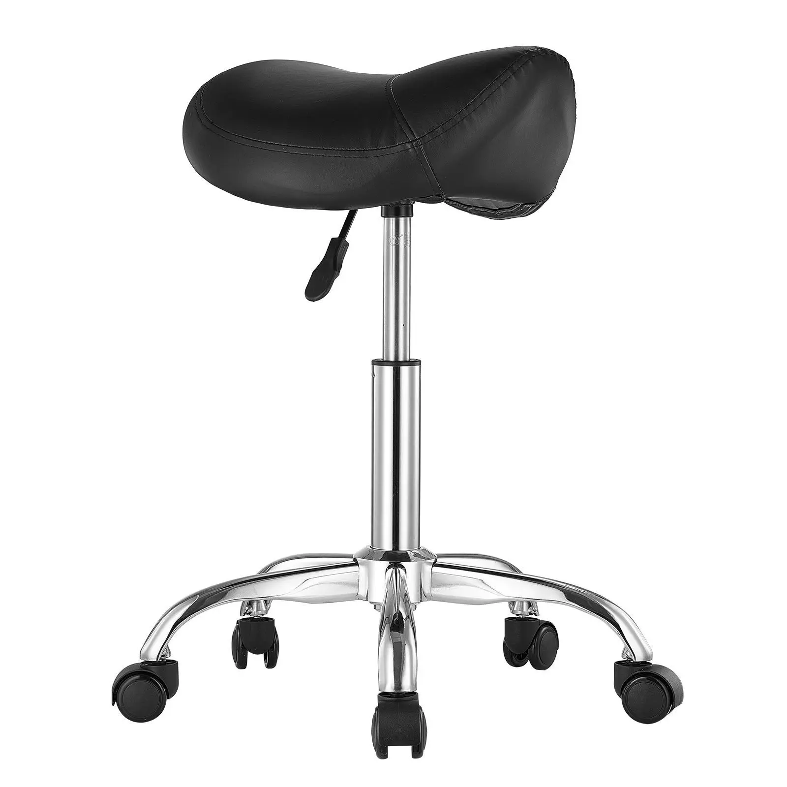 【SummerFinds】VEVOR Saddle Stool with Wheels,  , 450 LBS Weight Capacity Ergonomic Rolling Stool, Height Adjustable Thickened PU Leather Swivel Saddle Chair for Salon, Spa, Massage, Tattoo, Clinic, Black