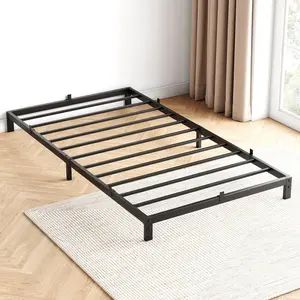 8 Inch Twin Bed Frame, Low Profile Twin Metal Platform Bed Frame Support Mattress Foundation, Noise Free, Easy Assembly, Black