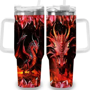 1pc 40oz Fantasy Dragon Tumbler with Lid, Insulated Travel Mug, Gift for Women Men, Ideal for Halloween, Independence Day, Memorial Birthday Gift, Coffee Cup, weird stuff