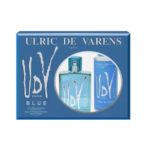 Ulric De Varens Blue Eau De Toilette for Men 2pcs Set - Vibrant, Refreshing, Lively Scent - Fruity, Citrus Notes of Lemon , Lavender, Pineapple, and Orange Blossom- Ideal for Summer and Being Outside - 3.4 Fl Oz + 6.8 Fl oz Deodorant Spray