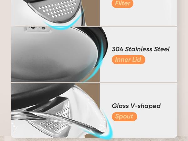 COSORI Electric Glass Kettle, 1.8Qt/1500W, No Plastic Filter & Spout, Auto Shut Off, Black, Hot Water Boiler for Coffee&Tea, College Dorm Essential GK-172/173