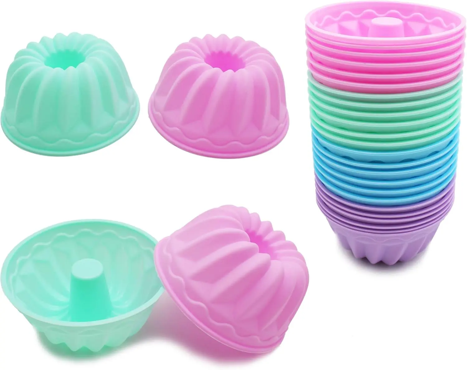 Pack of 24 Heat Resistant Pumpkin Shape Baking Cups, Reusable Silicone Donut Mold, Multicolor Mini Molds Bakeware for Bagel, Muffin, Jello and Cake Baking