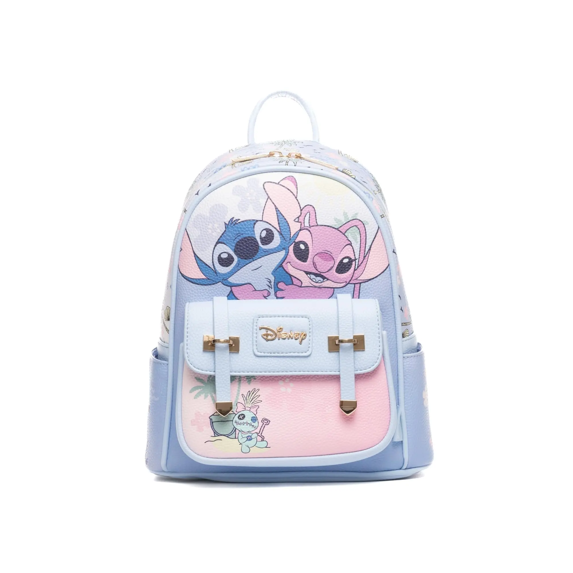 Cute Mini Backpack for Women, 11-Inch Faux Leather Bag with Lilo & Stitch Beach Daze Print, Adjustable Straps & Dust Bag, Cute Backpacks, Protect With Dust Bag