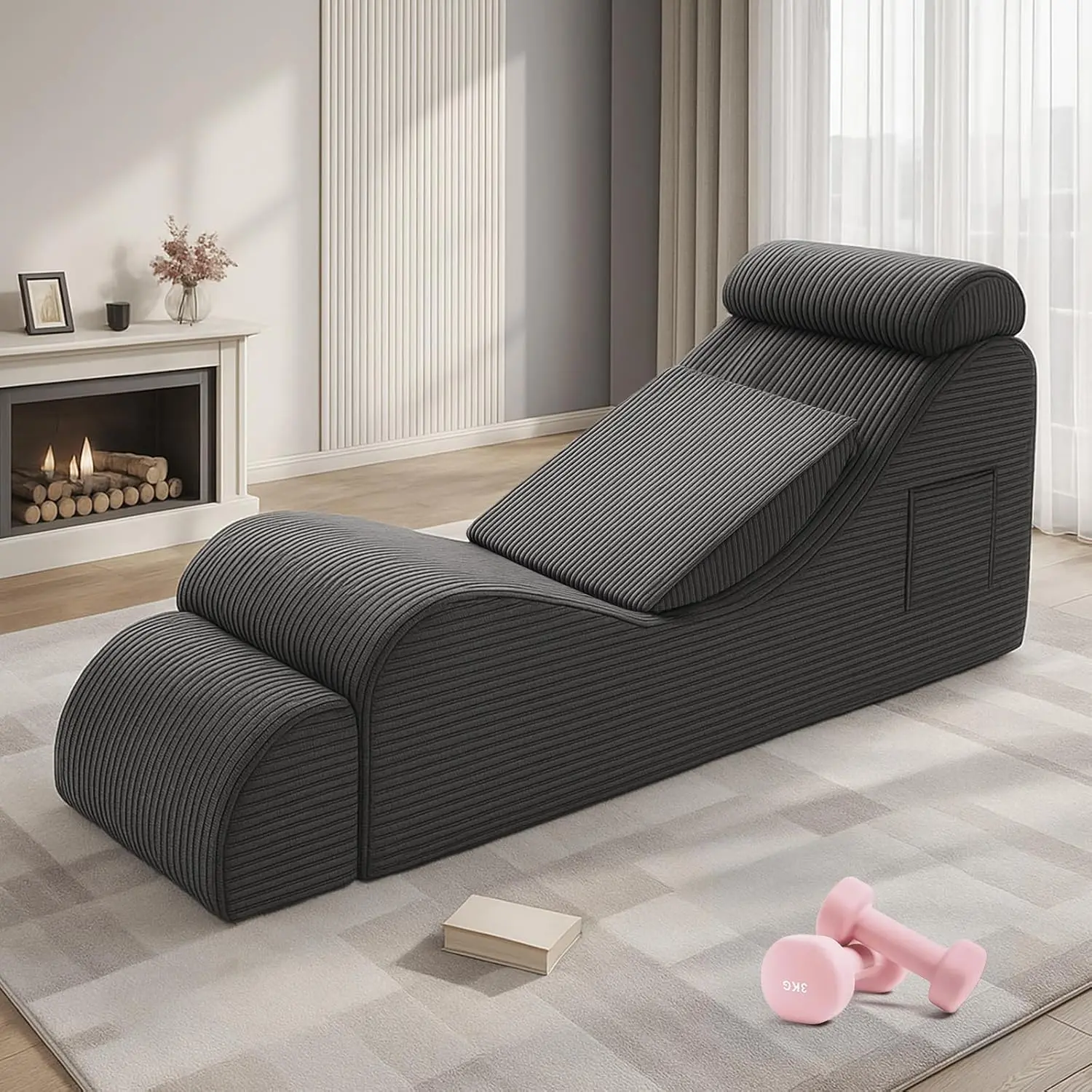 Winzoo Yoga Chair Lounge,Relaxing Chaise Lounge Chair with Side Pocket,Headrest,Waist Pad,Soft Floor Sofa Chair Perfect for Stretching,Massage Living Room,Bedroom