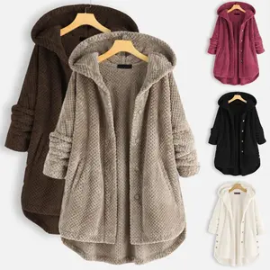Plus Size Womens Winter Hooded Fleece Sweatshirt Double Sided Mid Length Coat Warm Fashion Outfit