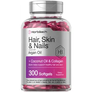 Horbäach Hair Skin and Nails Vitamins | 300 Softgels | with Biotin and Collagen | Infused with Argan Oil and Coconut Oil | Non-GMO, Gluten Free Supplement
