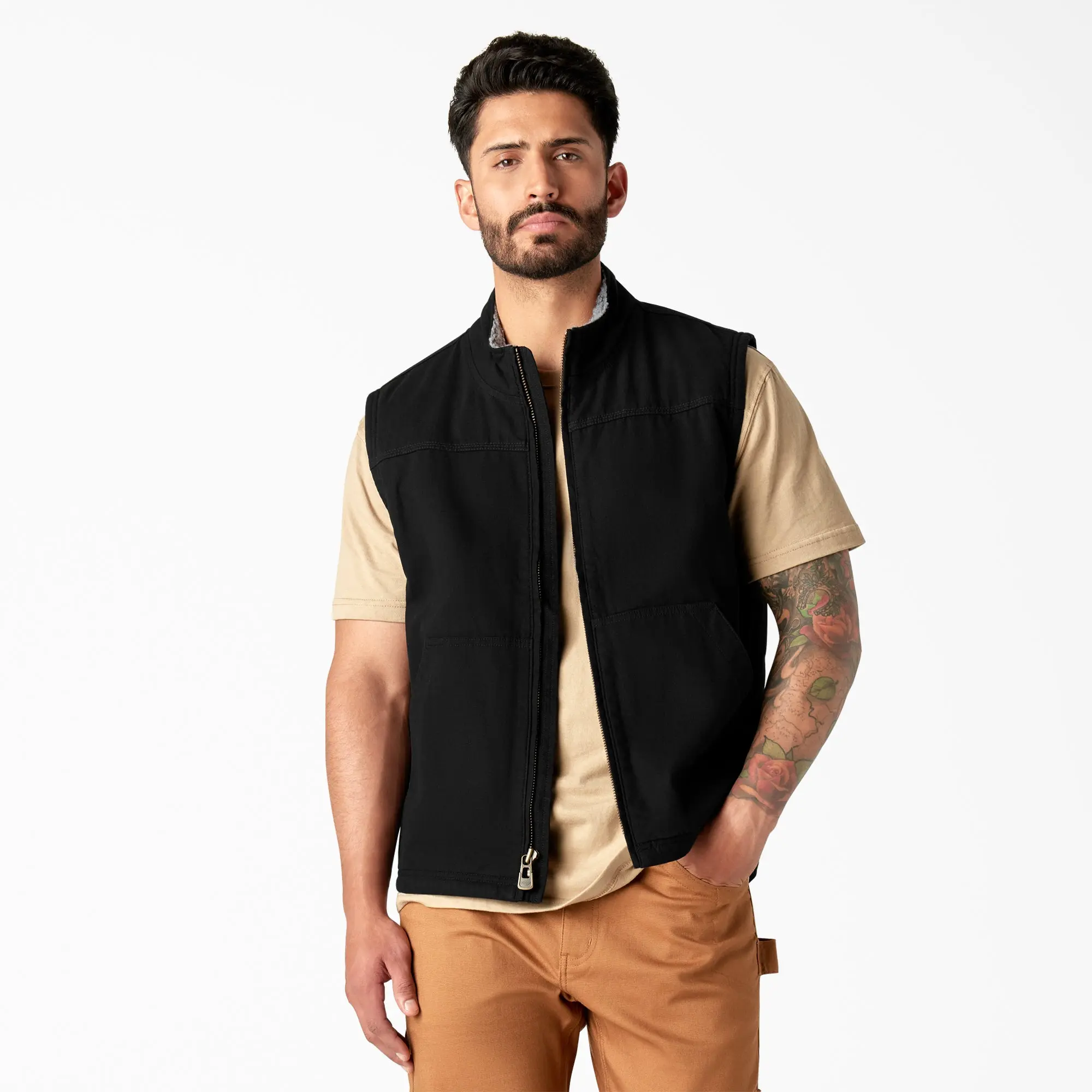 Dickies Duck Canvas High Pile Fleece Lined Vest,100% Cotton, Relaxed Fit, Workwear, Work, Longer Back Hem