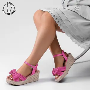 Wide Width Wedge Sandals for Women, Ankle Strap Cute Bowknot Open Toe Summer Shoes Platform Espadrille Wedge Dressy Women Sandals.