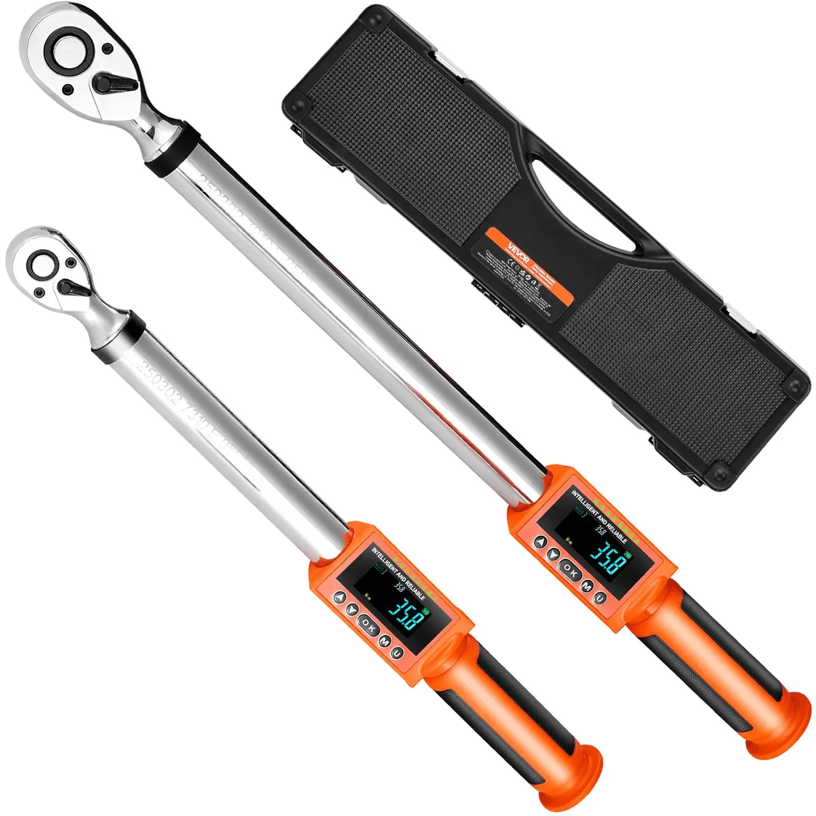【DealsForYouDays】VEVOR Digital Torque Ratcheting Wrench 2-Piece Set, 1/2" & 3/8" Drive Work Tools, 72-Tooth Electronic LED Display Mechanic Wrenches, Father's Day Gift, Ratcheting Wrench Set