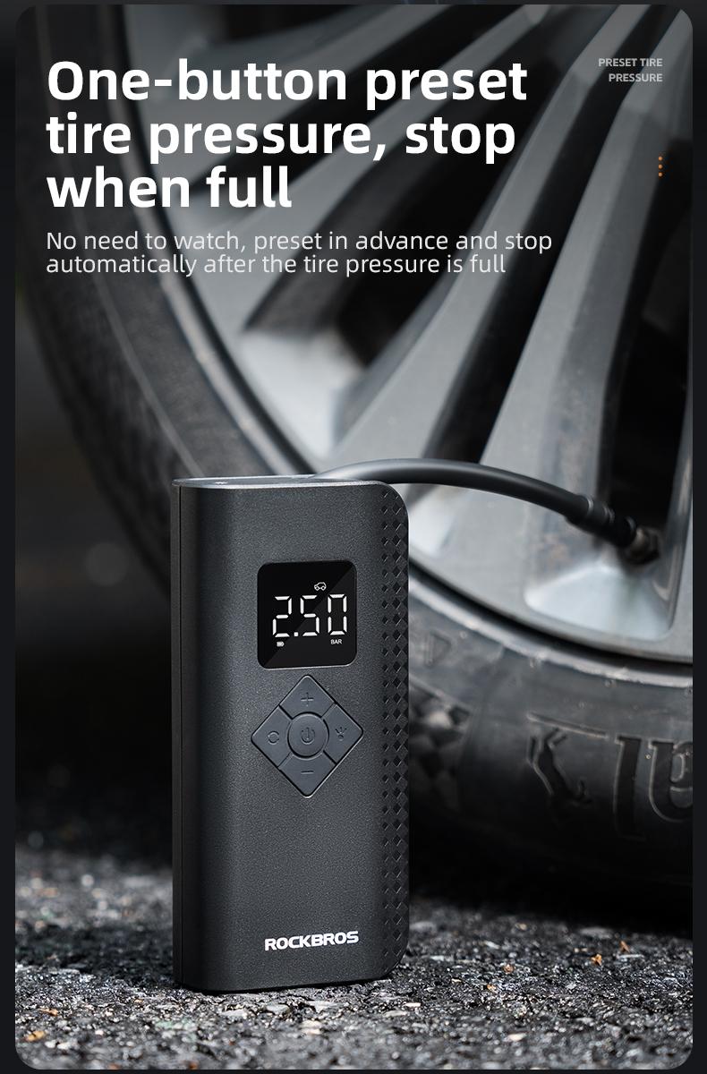ROCKBROS A13 Mini Wireless Handheld Tire Inflator Tool, 150PSI High Pressure Portable Inflator, 2000mAh Smart Control Fast Inflation Cycling Air Pump with LED Light, Wireless Tire Inflator