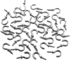 Screw Ceiling Hooks 50 Pcs (304) Stainless Steel 5/8 Inch Small Cup Hook Screw-in Light Hooks Outdoor and Indoor Hanging