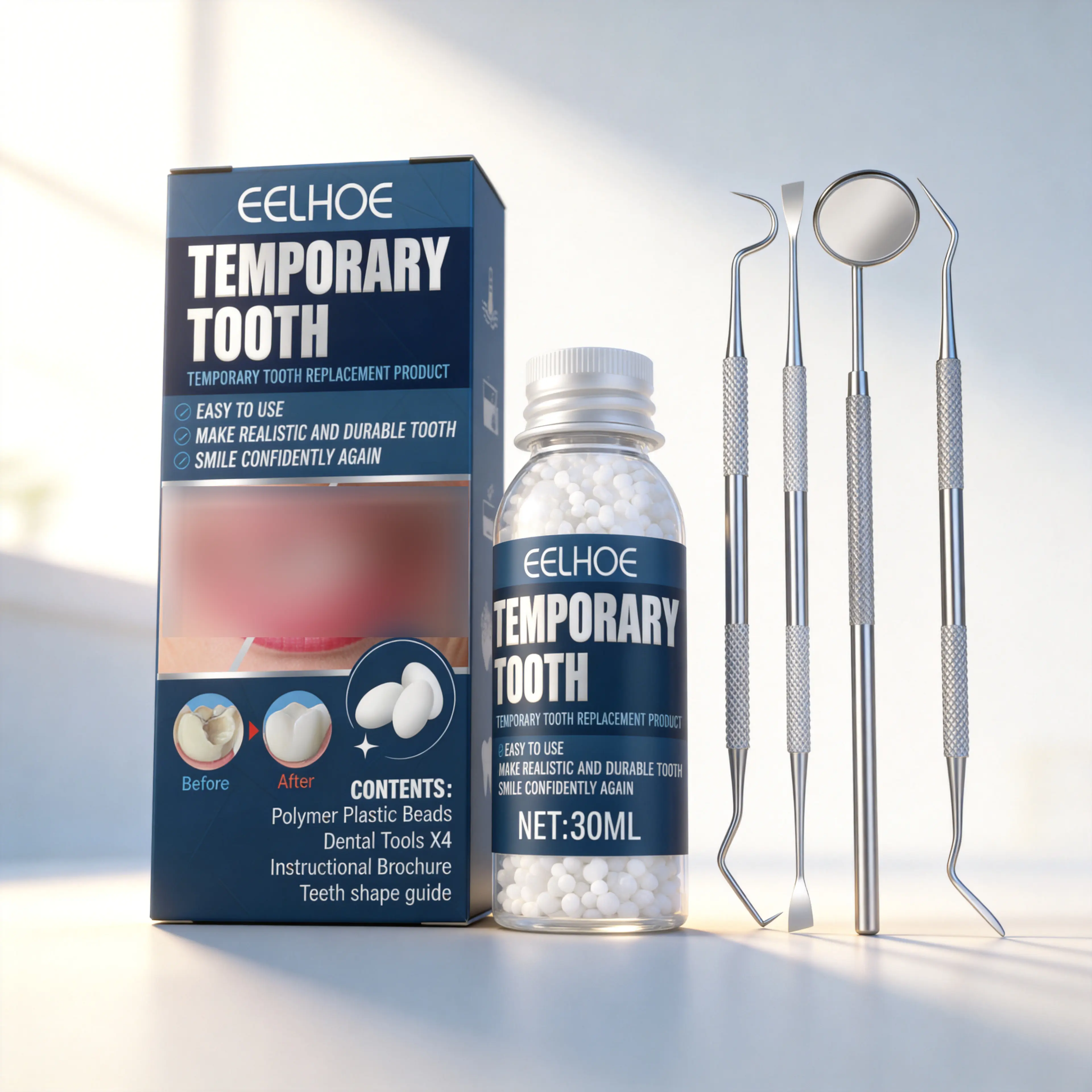 Temporary Tooth Repair Kit, 95g Self-Molding False Teeth with Shapeable Acrylic Resin for Oral Care, Self Molding Dentures, Shapeable Dentures, Eco-Friendly, Heat Then Mold