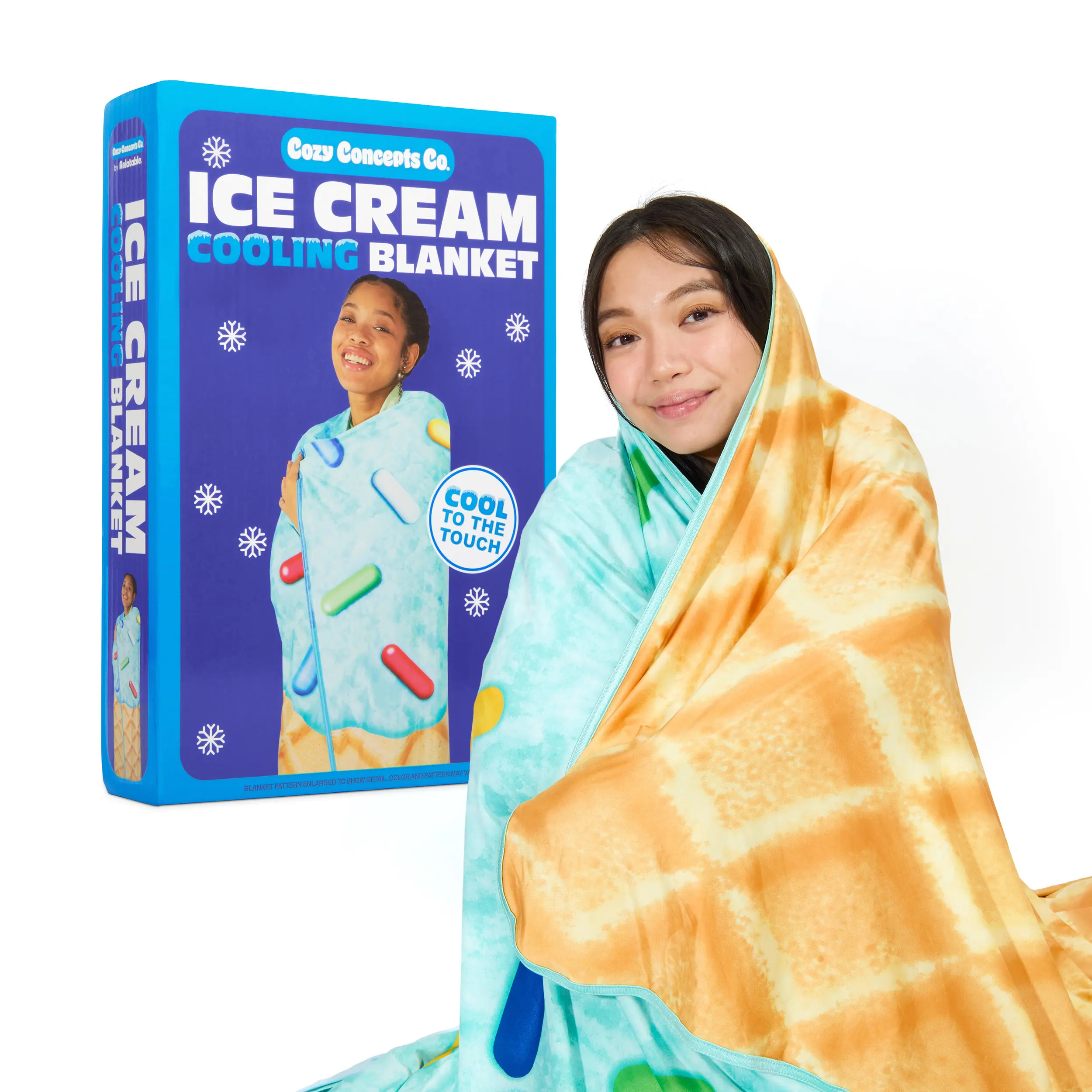 Cozy Concepts Ice Cream Cooling Blanket – Soft Lightweight Throw for Summer Comfort, Cool Vacation Gifts, Cute Ice Cream Design for Cool Days & Nights