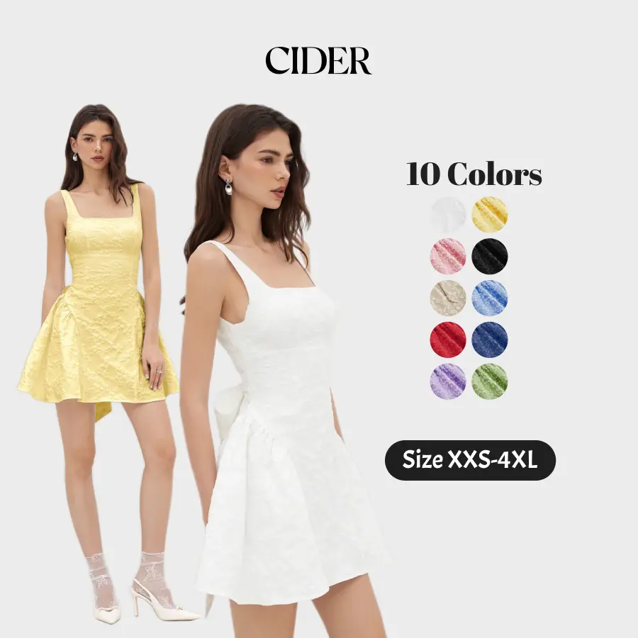 Cider Backless Bowknot Mini Dress – Floral Jacquard U-Neckline Party Dress for Women, Built-in Bra Friendly, Statement Piece for Date Night & Cocktail Events Formal Wear Womenswear SohoChic