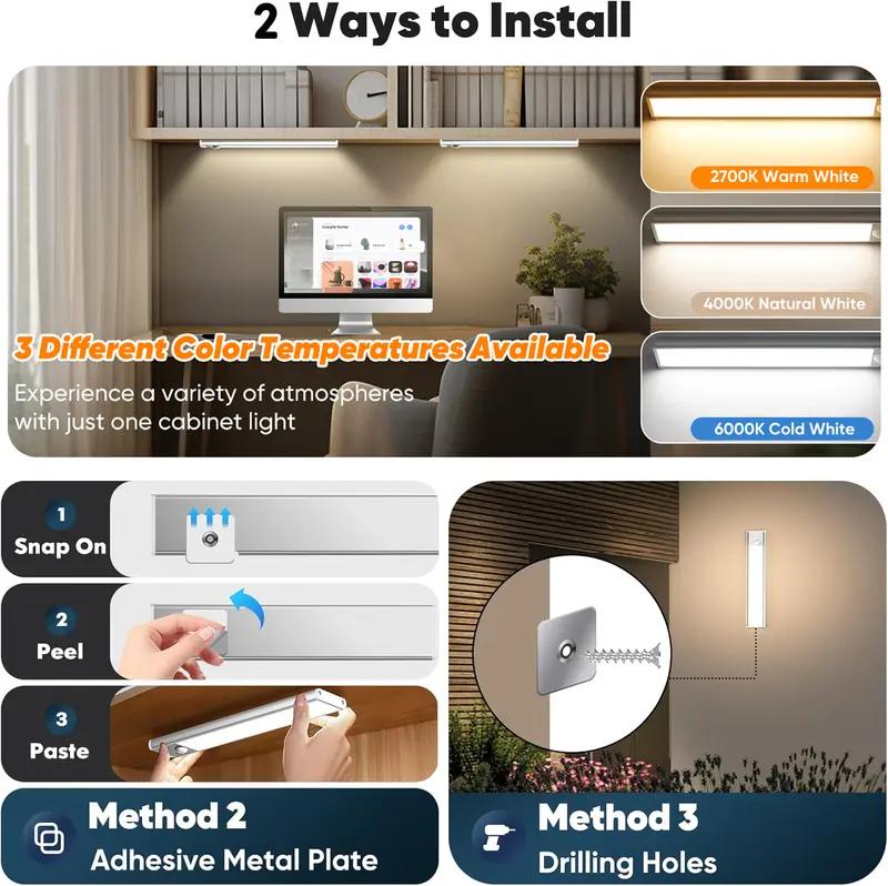 LED Rechargeable Motion Sensor Under Cabinet Lights, Closet Light, Adjustable Brightness Cordless Wardrobe Lighting, Stick-On Night Light for Closets, Cabinets, Dressing Room, No Wiring Needed High Intensity Led Strip