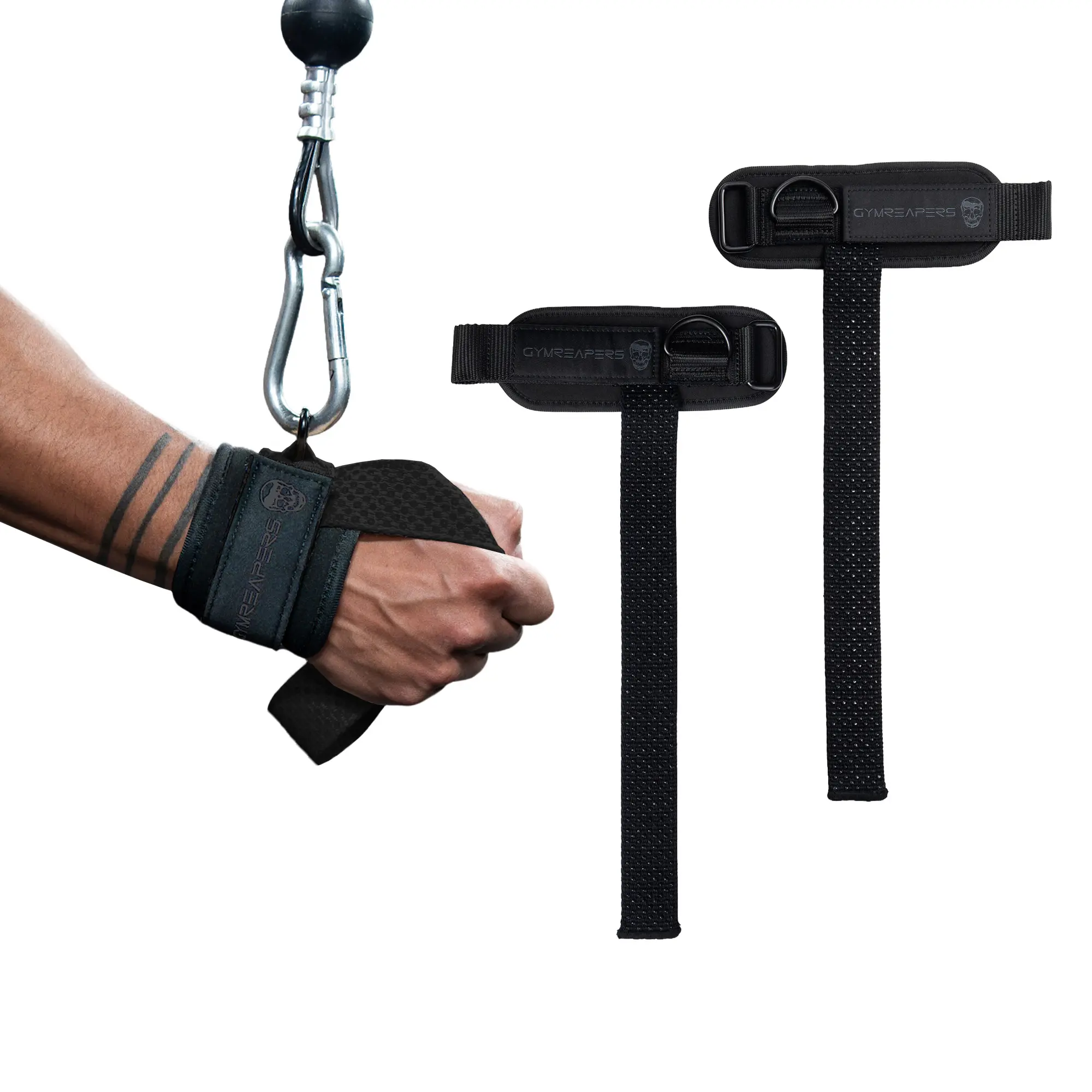 Gymreapers Griplink Lifting Straps with Cushioned Wrist Cuff 14.5" Cotton Strap Anti-Slip Silicone Beads 5mm Steel D-Ring for Free-Weight & Cable Training