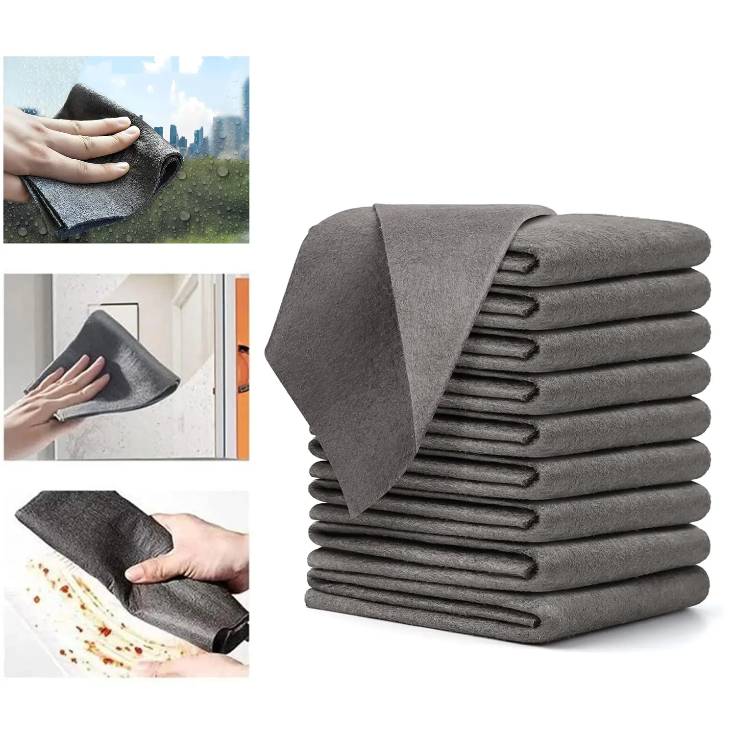 10 Counts Thickened Magic Cleaning Cloth, Microfiber Streak Free Cloth, Reusable Magic Fiber Towels Rags, Cleaning Cloths With Multipurpose Use, Miracle Cloths For Glass, Kitchen And Vehicle Windows