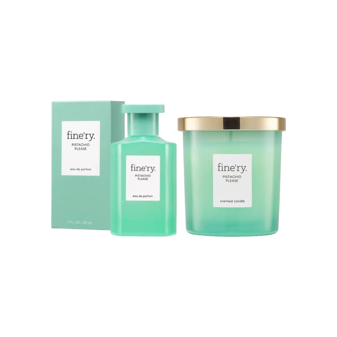 fine'ry Pistachio Bean Scent Bundle - 7oz Fluffy Scented Candle, 60ml EDP Perfume with Pistachio Milk & Vanilla Notes, Decorative Candles & Home Decor Items