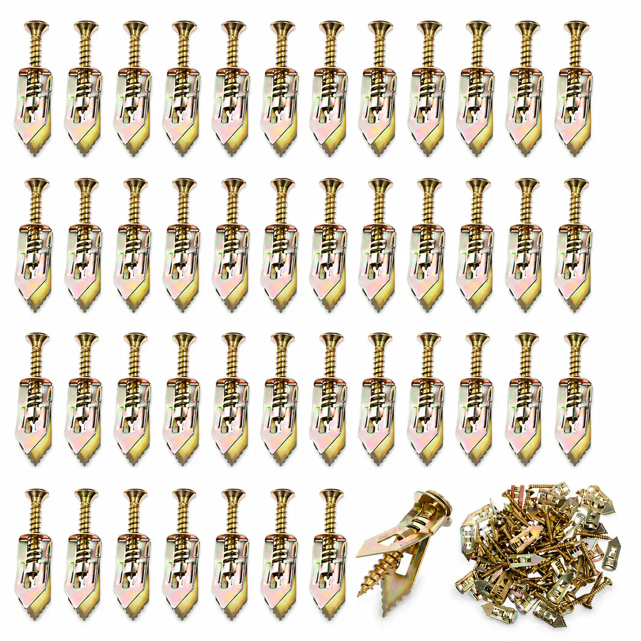 ADESKE 400PCS Self-Drilling Drywall Anchors and Screws Kit, 200 Drywall Anchors & 200 Zinc Screws, Galvanized Steel, No Drill Required, Holds Up to 66 lbs, for Wall Mounting