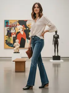 Women Stretch  Skinny Wide Leg  Pants  Slim Bootcut  Luscious Curvy Bootcut Mid-Rise Stretch Juniors   Elastic dark  casual trouser bell bottom jeans womenswear stretchy High Waist Boyfriend  Pants flare denim blue style