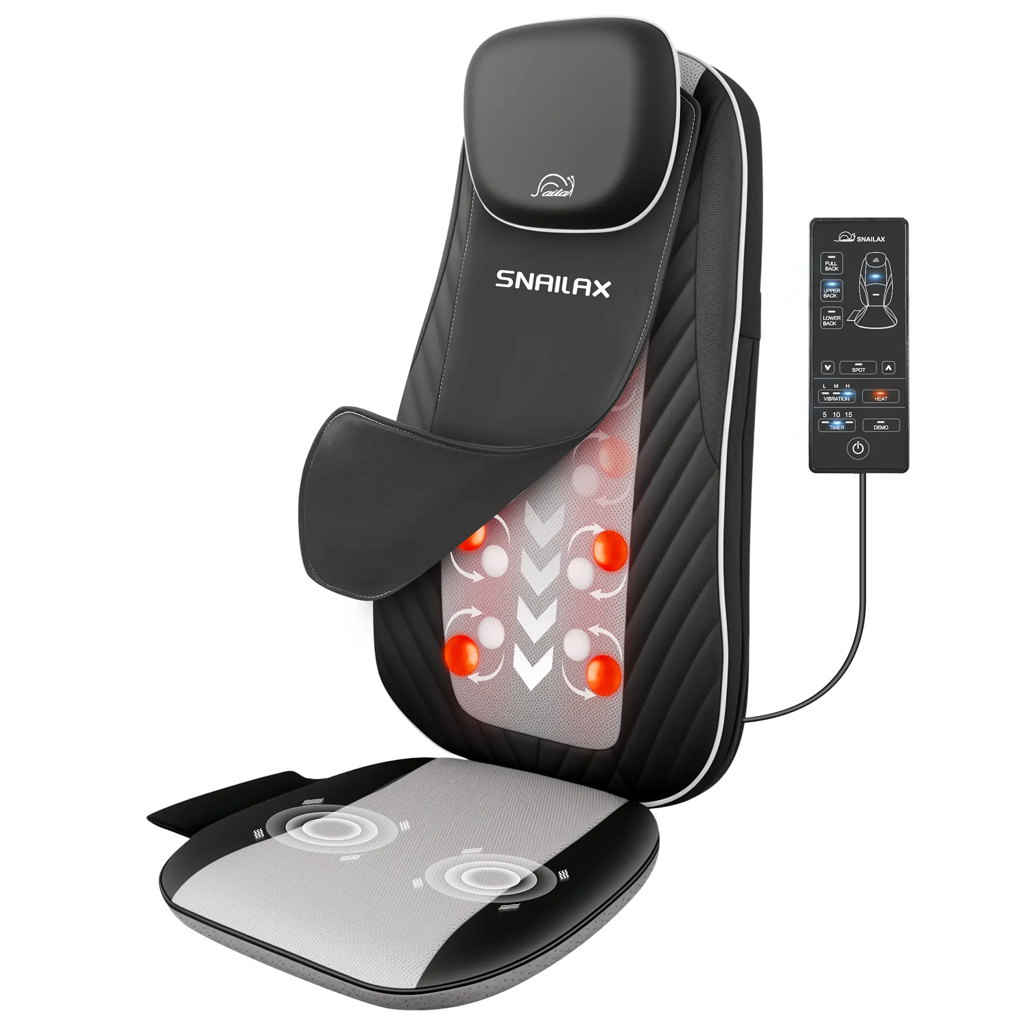 Snailax Shiatsu Back Massager with Heat & Vibration, Deep Tissue Kneading Therapy for Pain Relief, Polyester Cushion with Strap for Office & Dining Chairs, Office Chairs, Selfcare, Targeted Muscle Relaxation, Heating And Vibration Massage Chairs