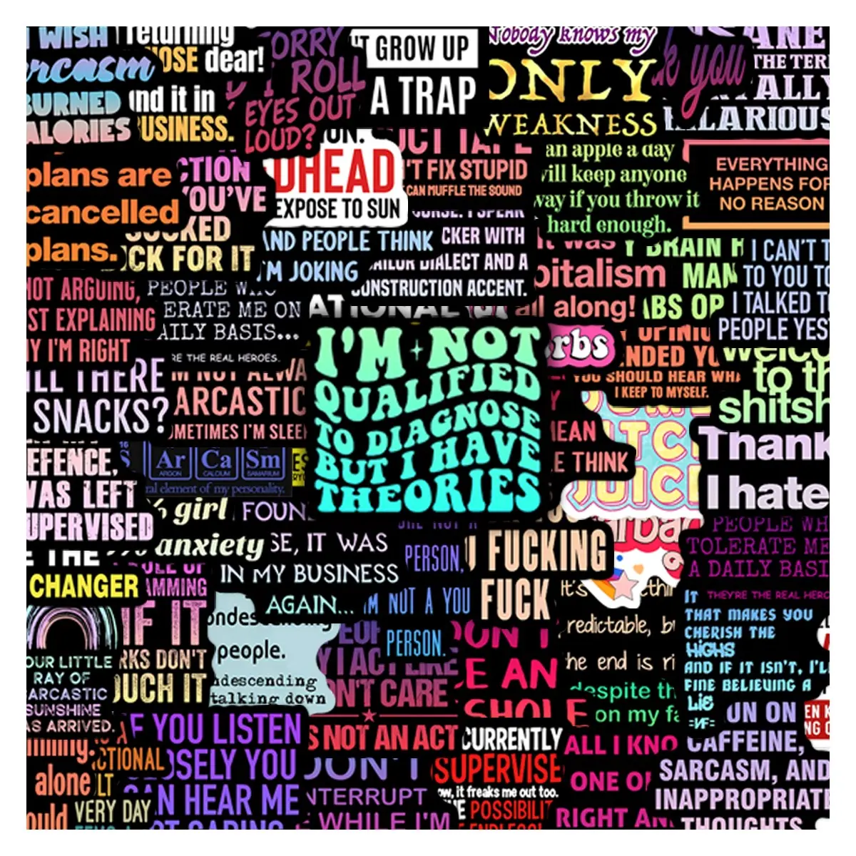 110Pcs Sarcastic Quote Stickers Pack, Waterproof Edgy Funny Swear & Meme Vinyl Adhesive Decals, DIY Decorative Scrapbooking Stickers for Laptop, Water Bottle, Journal & Scrapbook, Edgy Lover Gift