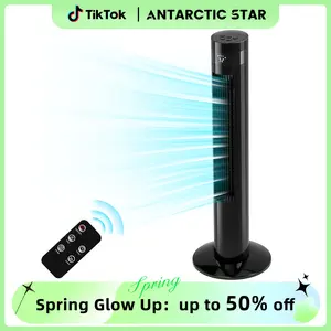 【NOT AC】Antarctic Star Tower Fan - Portable Electric Oscillating Fan with Remote Control, Quiet Operation, 3 Speed Settings &12H Timer,  Bladeless Standing Floor Fan for Bedroom & Office [No Cooling] [No Temperature Adjustment]