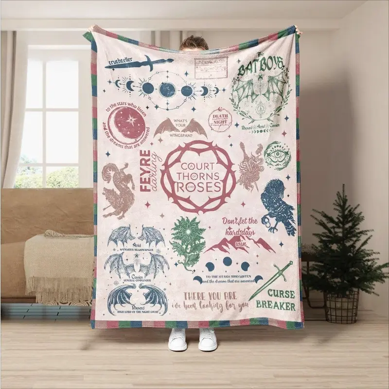 The Bat Boys Stamps Art Fleece Blanket, Acotar Merch, Acotar Bat Boys Blanket, A Court of Thorns and Roses Rhysand Cassian Azriel