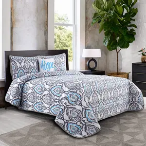 Lux Decor 4Pc Quilt Set-Ultrasonic Microfiber Bed Cover-Reversible Bedspread Includes 1 Quilt,1 Cushion & 2 Pillow Shams-Wrinkle Free & Fade Resistant