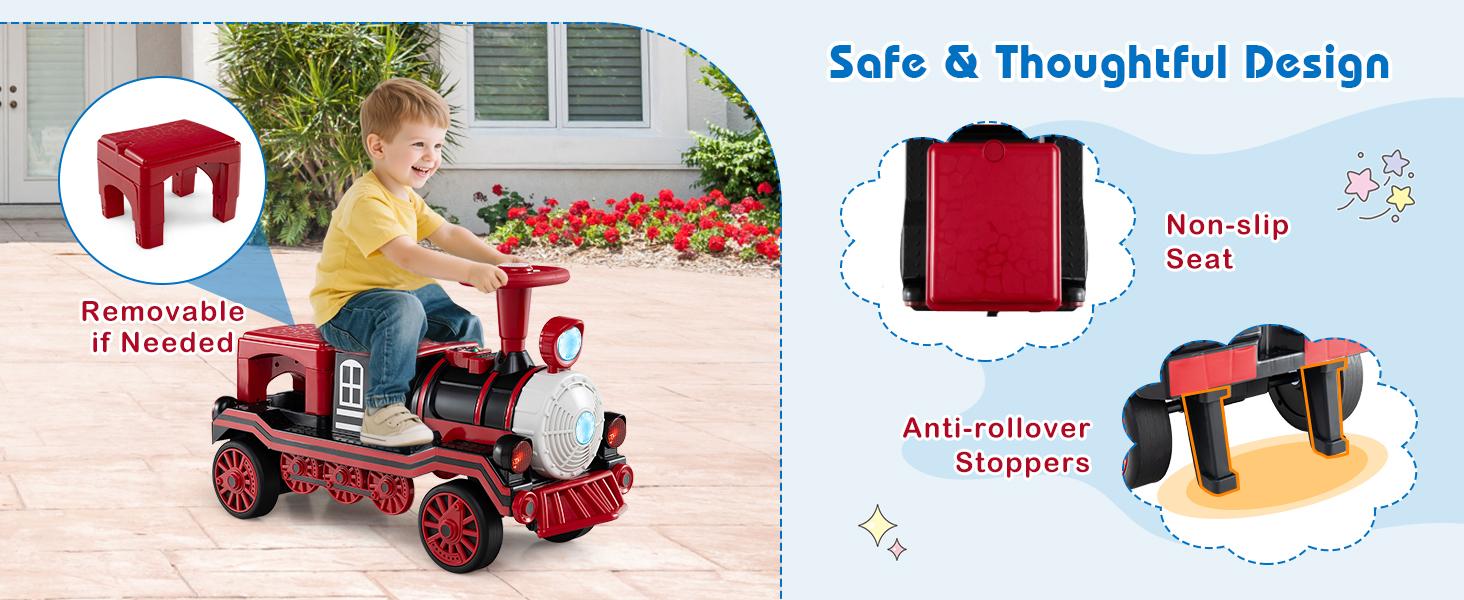 Costway Ride on Train Trackless, 12V 2-Seater Ride on Toy with Train Whistle, LED Lights, Music & Removable Chair, Electric Train w/One-Button & Soft Start, Gift for Boys & Girls,Christmas Festival Gift Black Friday Cyber Monday Costway Ride on Train Trackless, 12V 2-Seater Ride on Toy with Train Whistle, LED Lights, Music & Removable Chair, Electric Train w/One-Button & Soft Start, Gift for Boys & Girls,Christmas Festival Gift Black Friday Cyber Monday
