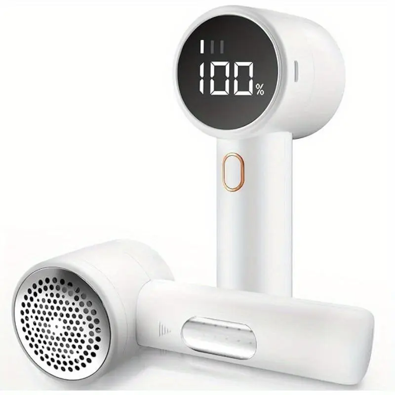 Rechargeable Handheld Fabric Shaver & Lint Remover - Electric Portable Sweater Defuzzer with 3 Speeds, 6 Leaf Blades, Digital LED Display, Auto Shut-Off When Cover Is Loose, Reusable Lint Eraser Keeps Clothes Fresh for Garments, Furniture, Reusable Lint R