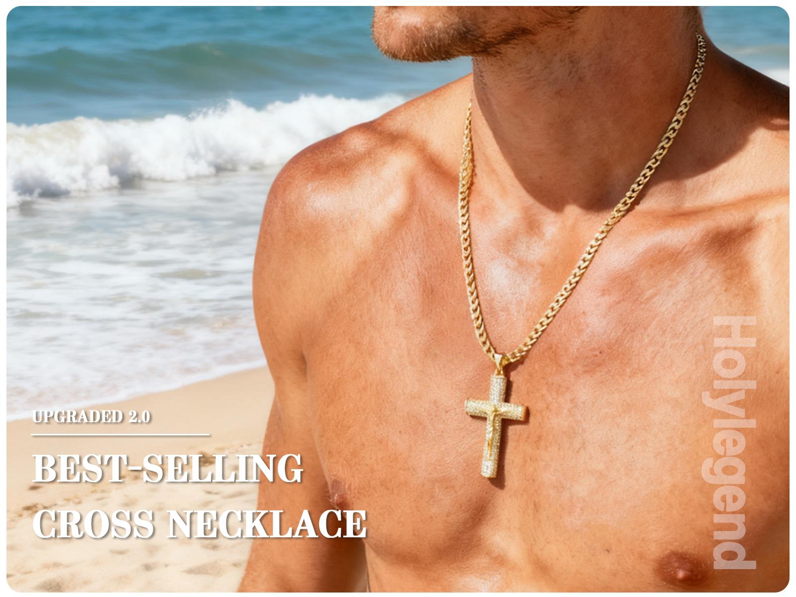 Holylegend 14K Real Gold-Plated Cross Necklace for Men, Advanced Nanotech Tarnish-Free Cuban Figaro Rope Miami Chains with Jesus Crucifix Pendant, 24” Long , Christian Religious Jewelry Gift Holylegend 14K Real Gold-Plated Cross Necklace for Men, Advanced Nanotech Tarnish-Free Cuban Figaro Rope Miami Chains with Jesus Crucifix Pendant, 24” Long , Christian Religious Jewelry Gift