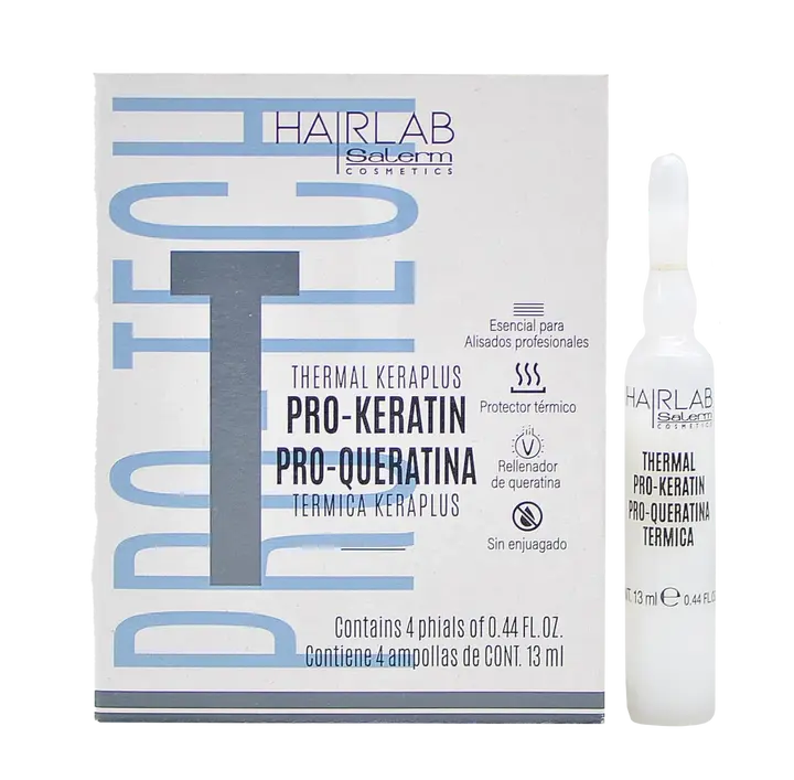 SALERM Keraplus Thermal Pro-Keratin Vials Cosmetic Liquid - PACK 4 x 0.34oz Keratin Hair Treatment Ampoules, Lightweight Formula for Hair Restore & Repair Strengthening Hair Moisture