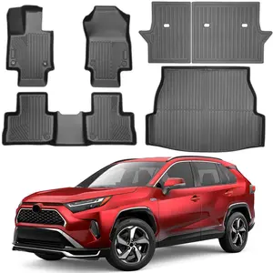 Canvcle Full Set Floor Mats & Cargo Liner for Toyota RAV4 2019-2025 (Not Fit 2025 Plug in Hybrid) TPE Black All Weather Protection 2 Row Liners Trunk Mat Back Seat Cover Protector