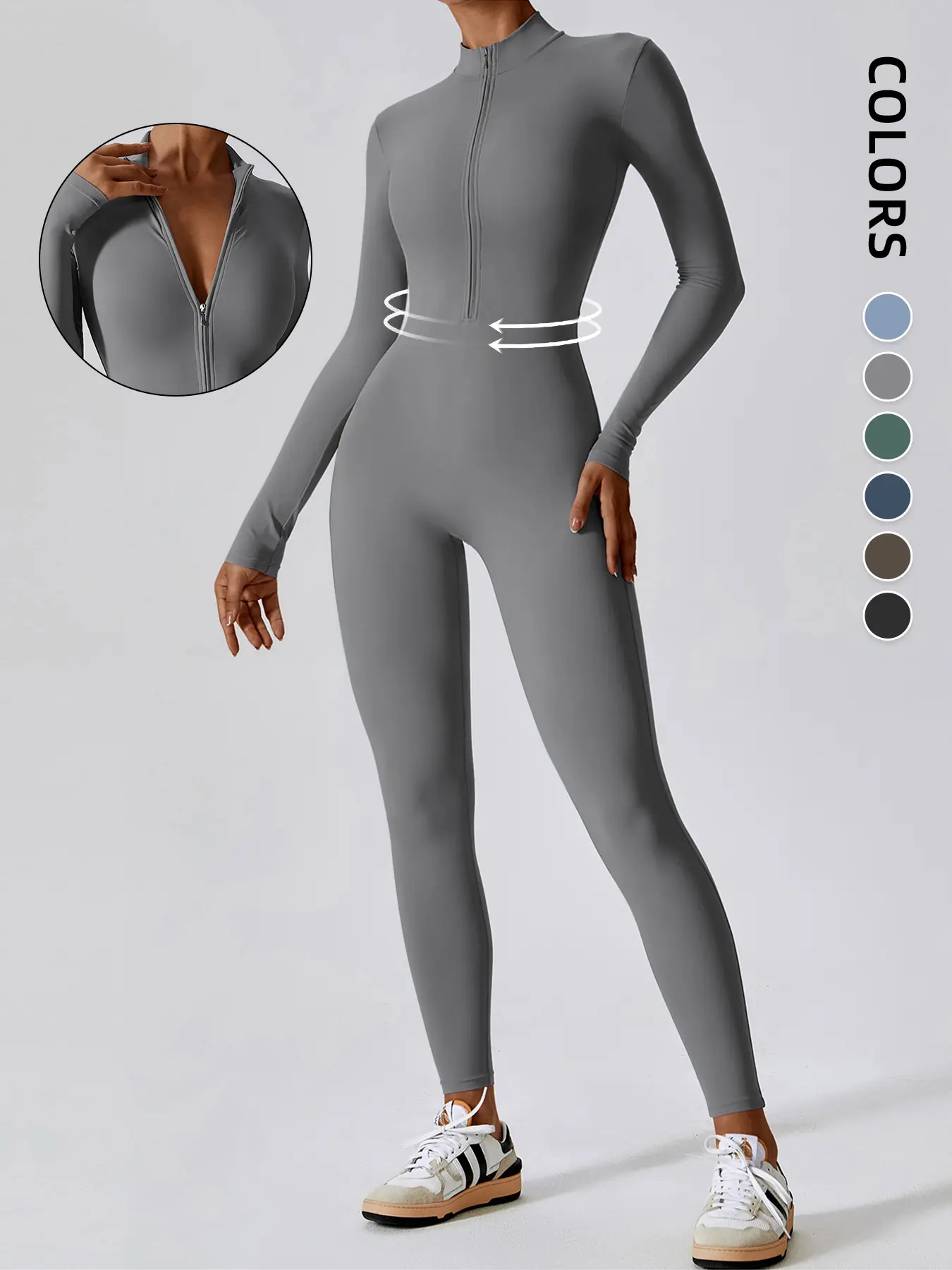 Women's Zipper Sports Jumpsuit, Elastic High-Waist Quick-Dry Bodysuit for Yoga Gym Fitness, Summer Fashion Casual Activewear, Training Jumpsuit, Workout Jumpsuit, Tight Fitting Jumpsuit