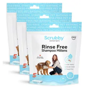 Scrubby Pet 15-Pk Rinse Free On-the-Go Shampoo Mittens for All Coat Types Reusable Bathing Tools Eco-Friendly & Cost-Effective