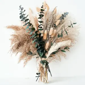 Green Pampas Grass Boho Bouquet | Lavender & Eucalyptus Dried Flowers for Bohemian Home, Bedroom & Wedding Decor