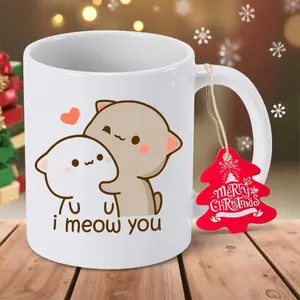 You and Meow Heart Design Ceramic Coffee Mug Perfect Gift for Cat Lovers and Friends