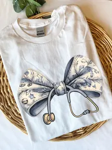 Stethoscope Bow Shirt, Nurse Toile Bow Sweatshirt, Nurse Appreciation, Nurse Coquette Shirt, Healthcare Professionals Shirt, Gift for Nurse Menswear Top