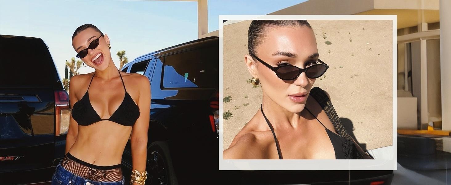 〖Summer Turn Up〗3 PCS Retro Oval Sunglasses for Women Chic Cat Eye 90s Sunnies Lightweight Narrow Shades Trendy UV Protection Sunglasses Vintage Rich Girl Sunglasses Women Sunglasseswomen