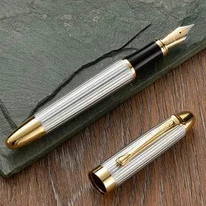 1 pc fountain pen, 0.5 mm tip, stainless steel material, heavy-metal aesthetic, suitable for business and office use, refined craftsmanship with attention to detail, snap-on cap, includes ink absorber, 2.6 mm diameter, for students, ideal as a holiday gif