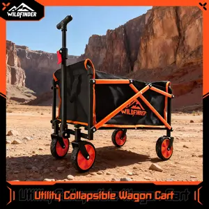 Collapsible Utility Wagon Cart with Wheels, 330 lbs Heavy-Duty Load, Lightweight Folding Design and Adjustable Handle for Camping, Garden, Sports, and Shopping