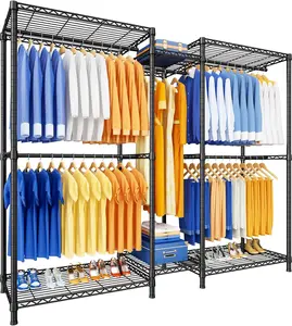 Ulif E12 Clothes Rack，Heavy Duty Freestanding Garment Rack with Shelves，Metal Clothing Closet Storage System for Hanging Clothes，71" W x 16" D x 76.5" H, Hold 960 lbs，Black