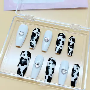 .DP.6437.Hand-painted cow pattern wearable nails