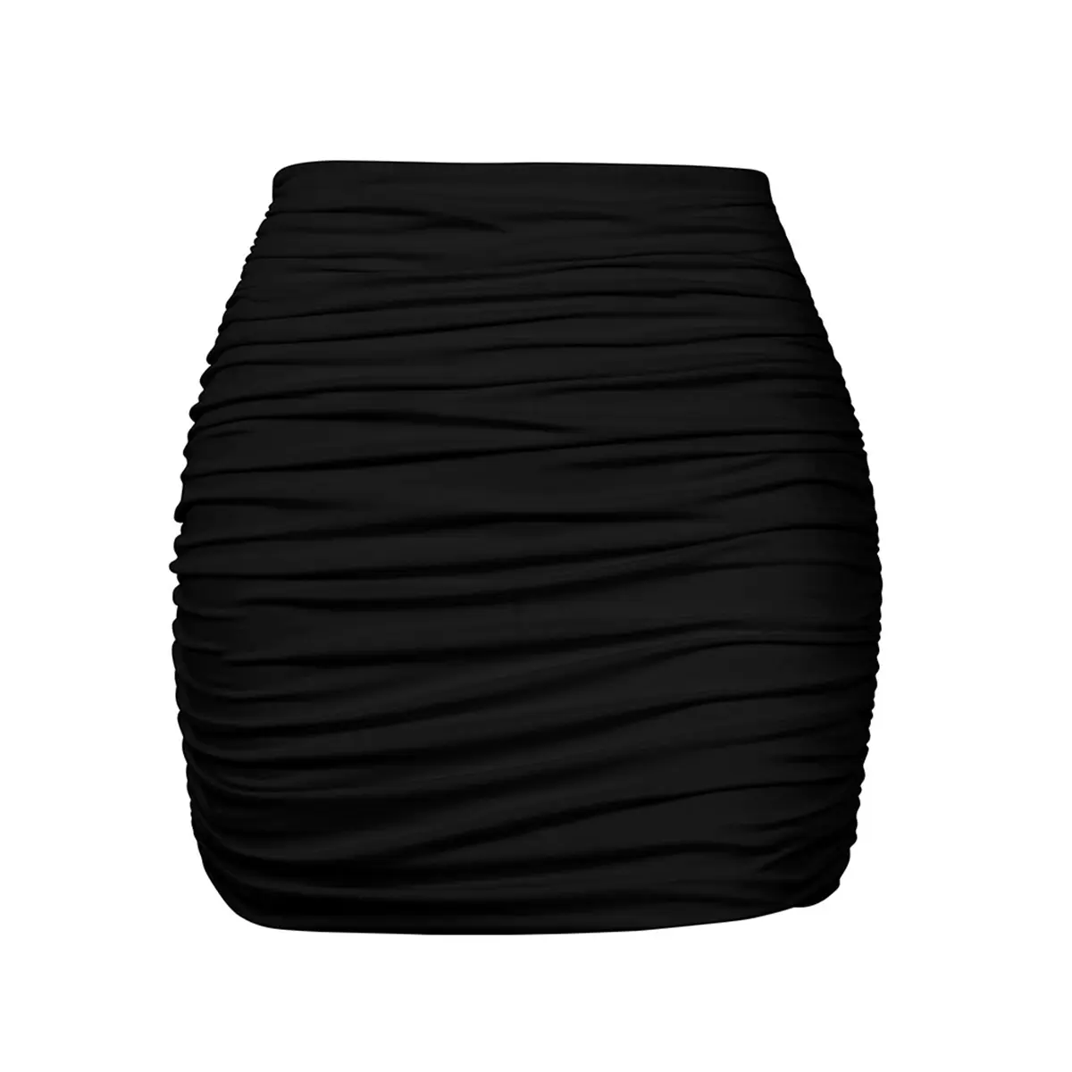 Women's Minimalist High-Waist Ruched 90% Poly Elastane Stretch Jersey Solid Bodycon Mini Pencil Skirt - Stretchy Evening Club Wear for Cocktail Parties, All Seasons (Cold Wash, Do Not Dry Clean)
