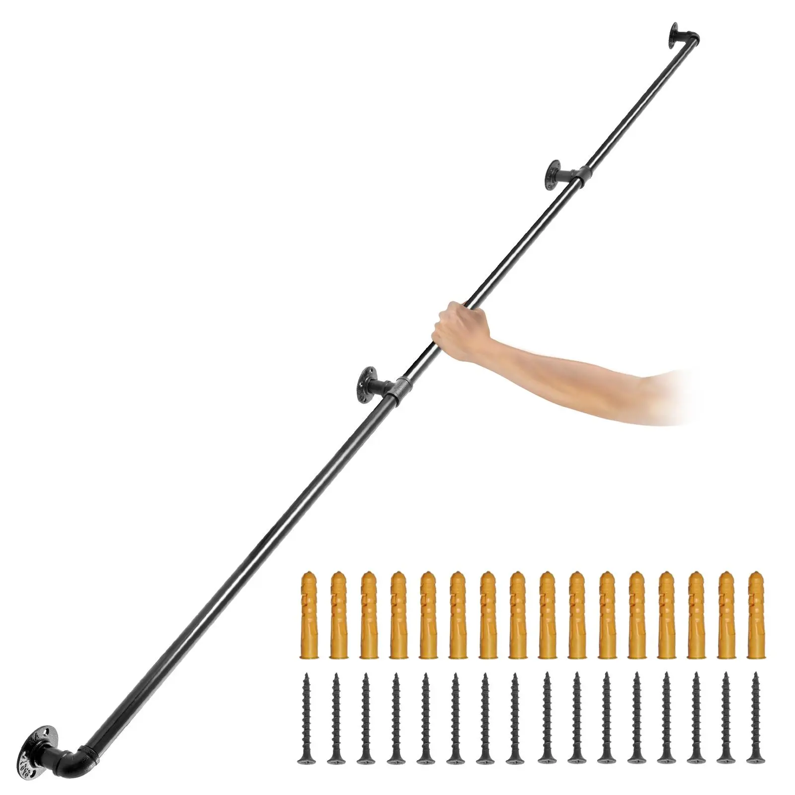 【SummerFinds】VEVOR Pipe Stair Handrail,  10FT Staircase Handrail, 440LBS Load Capacity Carbon Steel Pipe Handrail, Industrial Pipe Handrail with Wall Mount Support, Round Corner Wall Handrailing for Indoor, Outdoor
